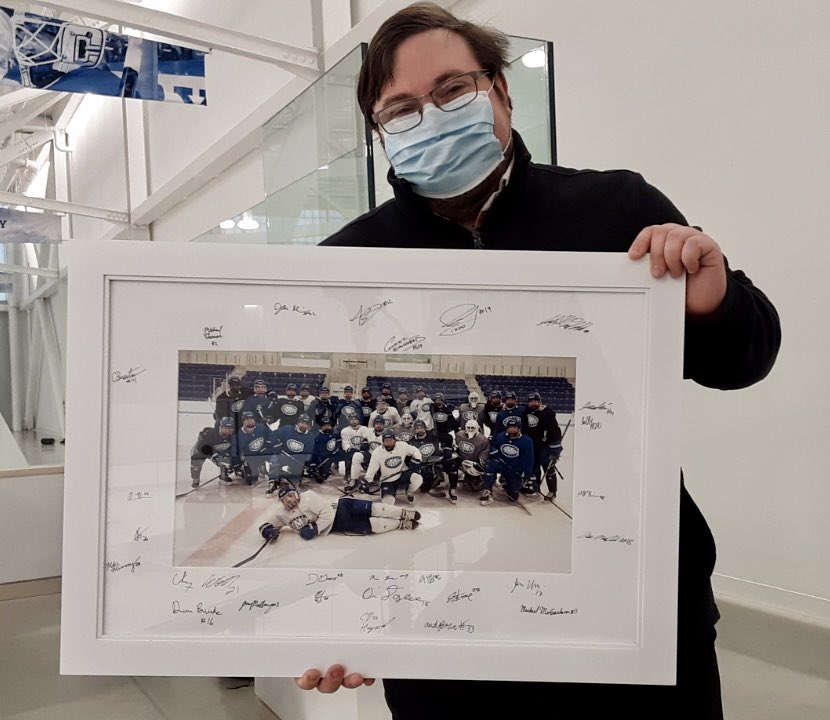 Really touched by the gift from <a href="/ColbyHockey/">Colby Hockey</a>. Glad so many have been enjoying the broadcasts. It’s been a pleasure to see all the hard work from both teams pay off this season. Here’s to many more! 🏒🥅