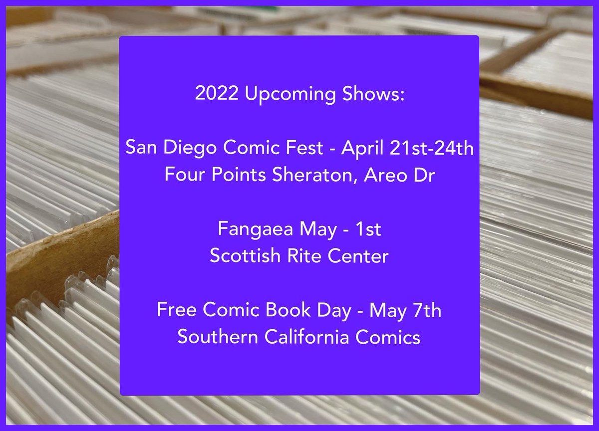 SoCalComics's tweet photo. Catch us at these San Diego shows coming up soon! https://t.co/CCrXckC7OE