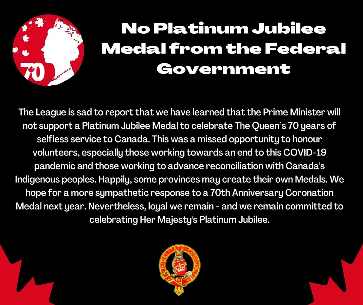 The League is disappointed to learn that there will be no Platinum Jubilee medal. Read below for a full statement ⬇️