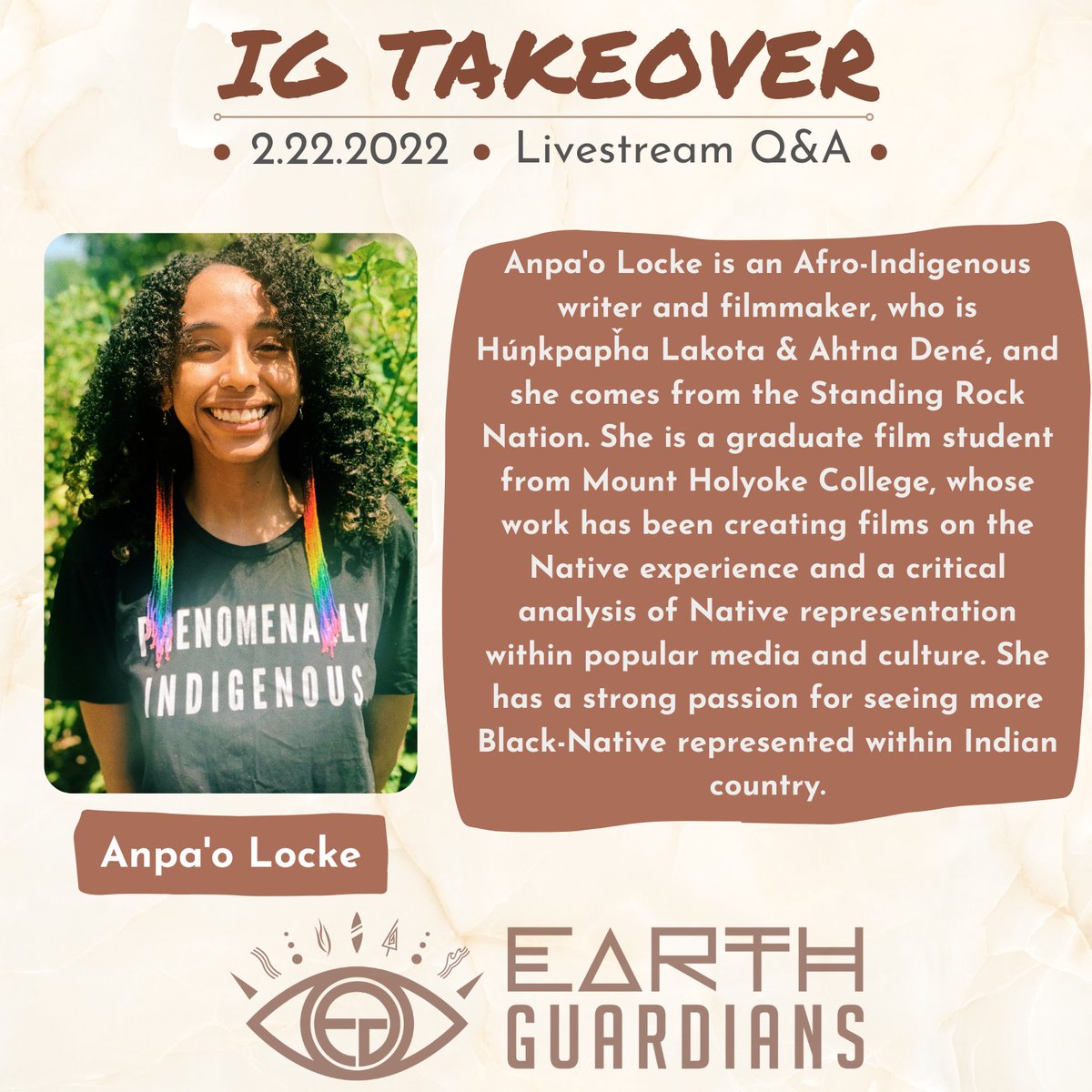 earthguardianz's tweet photo. For Black History Month, The Earth Guardians Team will be having IG takeovers to highlight Black voices this month! Our next IG Takeover is on February 22, 2022. It will be hosted by our Communications Co-Director, Anpa’o Locke and Claudia McHenry! https://t.co/XmZS1HhkY4
