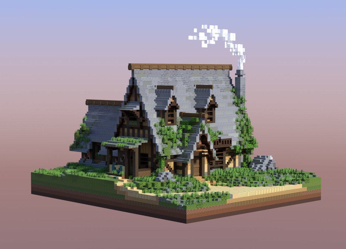 A farmhouse built with <a href="/lowresbones/">lowres</a> and <a href="/AdamVal27/">Val</a>, rendered by lowres. 
Credit to the artist of the reference: artstation.com/artwork/1n8vWo

#minecraft