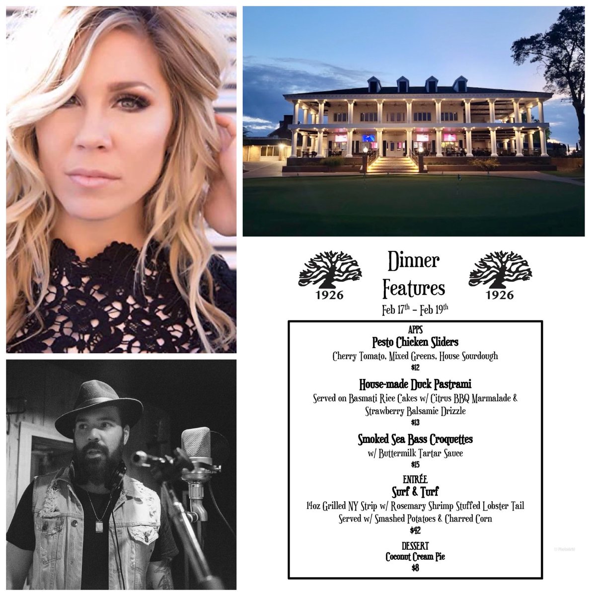 Join us this evening for dinner and enjoy two treats: scrumptious features and excellent live music, brought to you by Zach McCabe and Allie Sealy!
 
The show starts at 6pm. Call to reserve your table today!
 
Not a member? Call 615.847.3966 to find out more. #ohcc #thehick