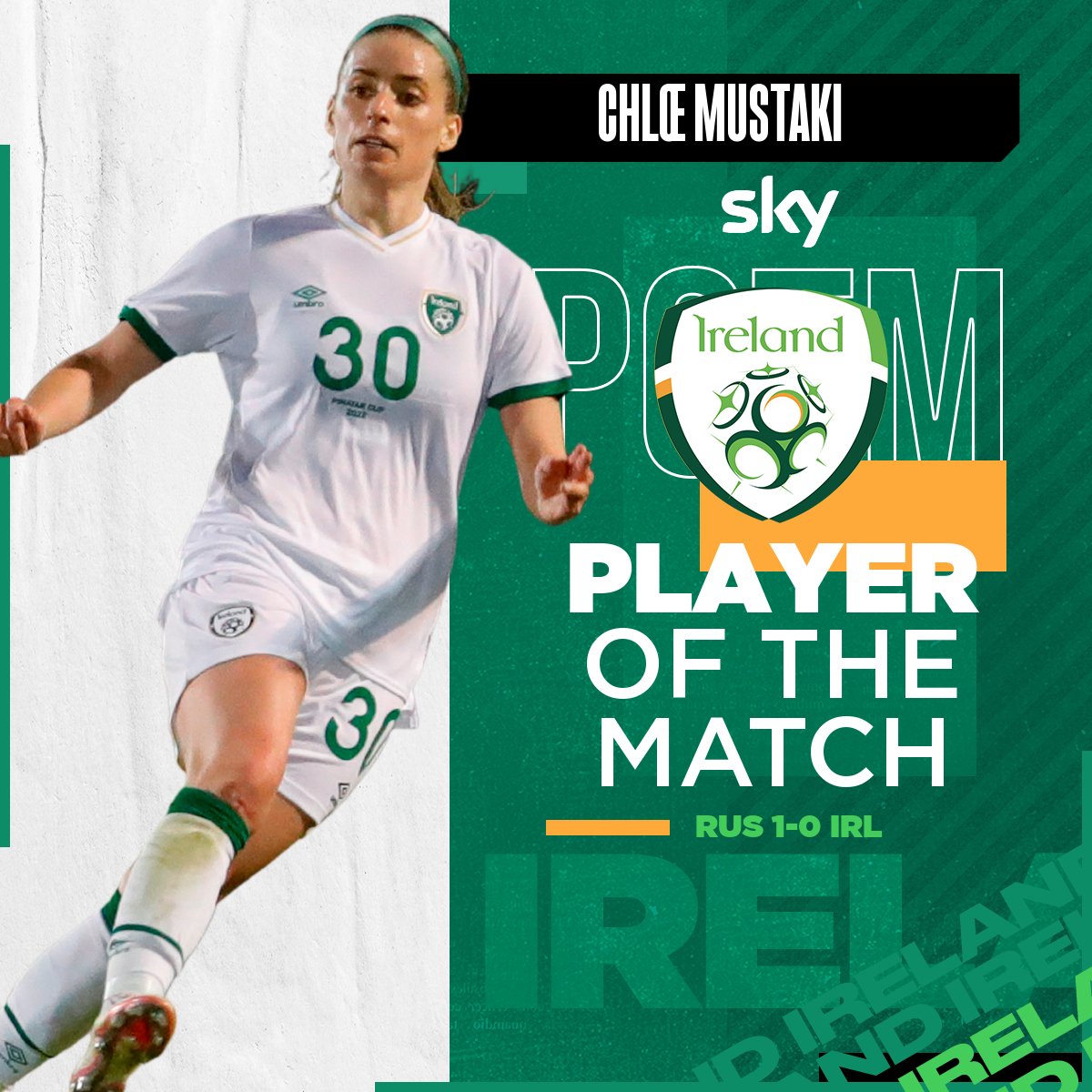 IrelandFootball's tweet photo. PLAYER OF THE MATCH | 🇷🇺 1-0 🇮🇪

A composed debut from @CMustaki to earn the @SkyIreland Player of the Match award 👍

#RUSIRL | #COYGIG | #WeAreOne https://t.co/xZR9CXlkjV