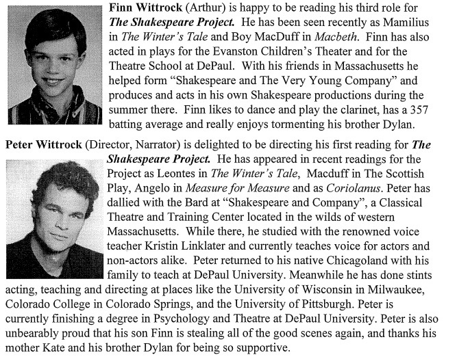Finn_Wittrock__'s tweet image. ⭐ Throwback to 1997 ⭐
Playbill, #TheShakespeareProject
@FinnWittrock as Arthur in the reading of 'The Life And Death Of King John' for The Shakespeare Project, Chicago, Illinois. Directed by his father Peter Wittrock.