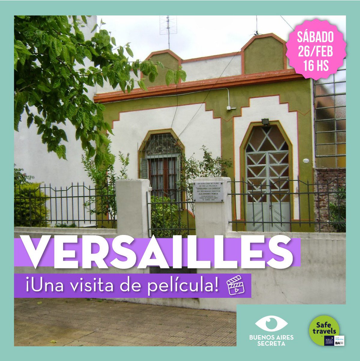 Versailles, un barrio de película!
¿Sabías que en este barrio se filmaron muchas series y películas icónicas nacionales?

📆Fecha: Sábado 26 de febrero
Punto de encuentro: Arregui y Raul Porcel de Peralta
Guía: Javier Cortese
Ticket: $600
Más Info en Buenos Aires Secreta Facebook