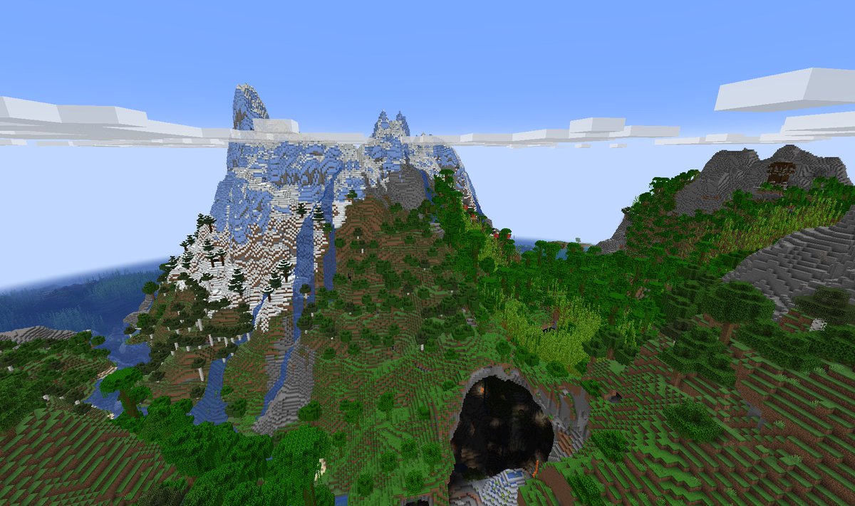 _LadyAgnes's tweet photo. Found this beautiful landscape really close to spawn! I think it's so inspiring 😊There was also a cute village by the ocean nearby! Seed -1364820508976021143 for both Bedrock and Java <3 https://t.co/VC4i1659qi