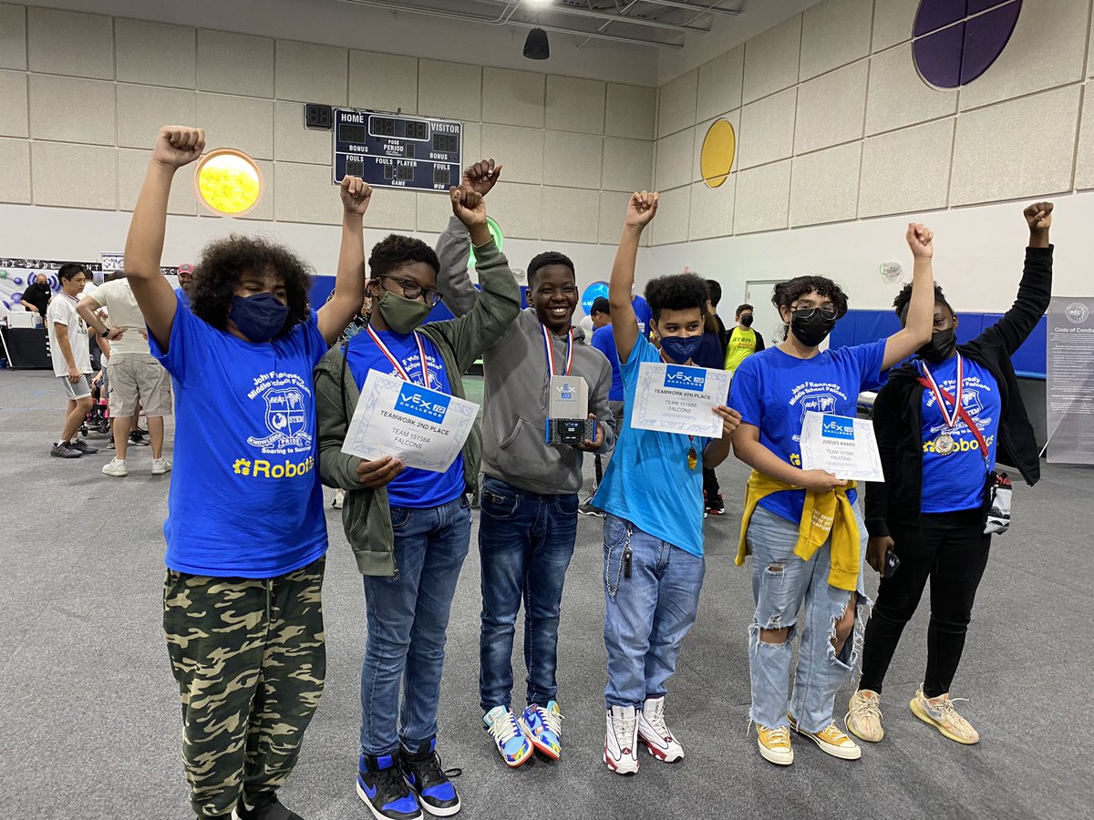 stem_jfk's tweet photo. 2nd and 4th place, Amaze Award and Judge’s Award for JFK Robotics!!!  It’s all about the Falcons!!!  #vexIQ #seasonfinale #NMBcommunity #thankyouMiamiGardens #steamintheGardens @VEXRobotics @MDCPSSTEAM @CostaDevito @1pamtaylor @stem_jfk @MDCPSSci @MDCPSRobotics @MDCPS @miamisup https://t.co/GH8VQT8YeQ