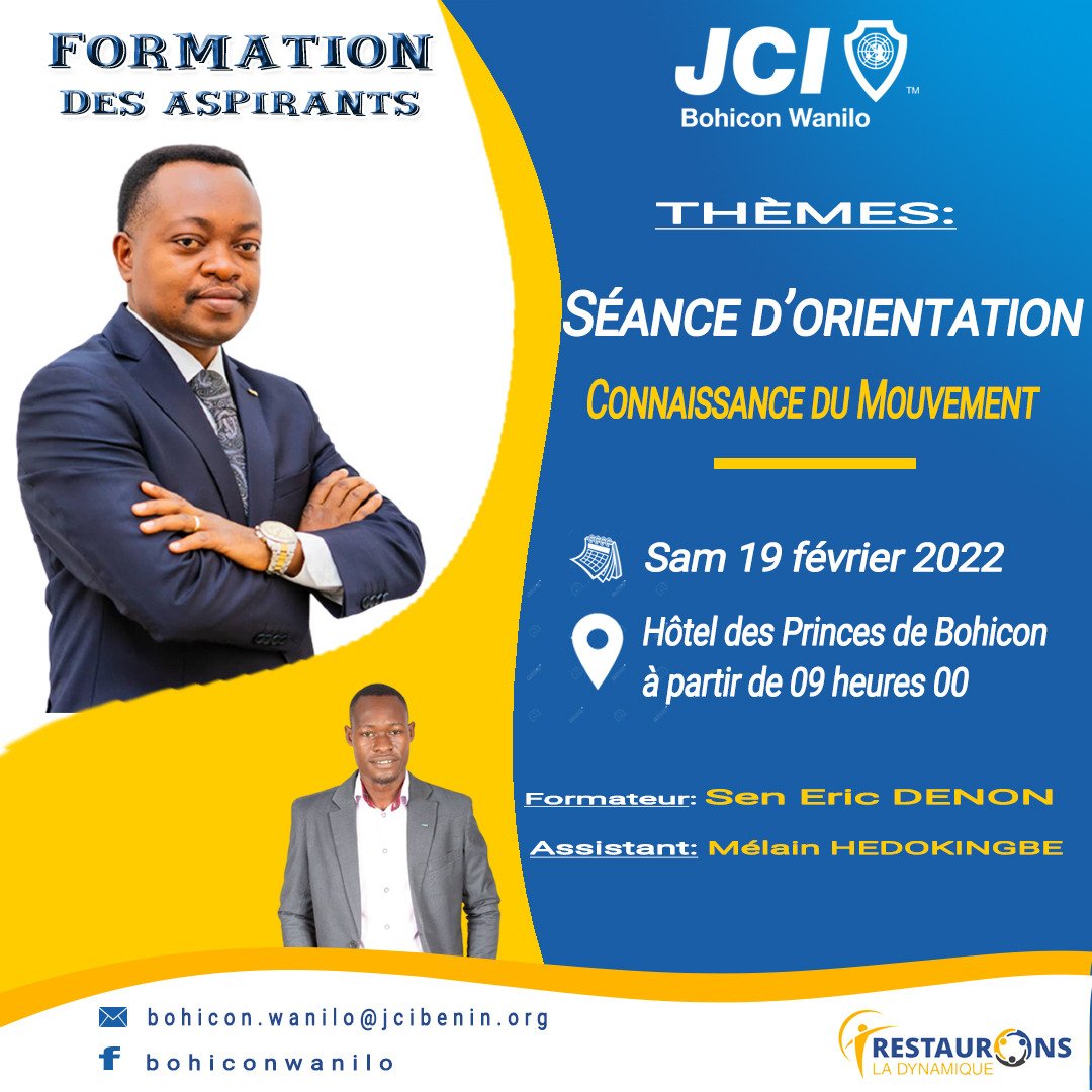 DenonDr's tweet photo. J'ai animé ce 19 février 2022, un séminaire de formation à l'attention des aspirants jeunes chambre de la JCI Bohicon Wanilo sur les thèmes : 1- Orientation des nouveaux membres et 2- Connaissance du Mouvement Jeune Chambre International.
Ce fut des moments d'échanges intenses. https://t.co/qR9t7iYpYA
