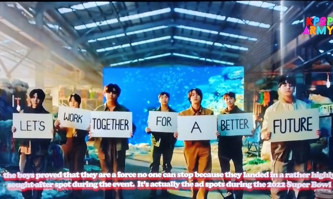 I am so proud of BTS advertisement 🤗, it meant so much to me to see them on tv screen for the super bowl<a href="/tag/btsarmy"class="tags"><span>#btsarmy</span></a><a href="/tag/superbowl2022"class="tags"><span>#superbowl2022</span></a>