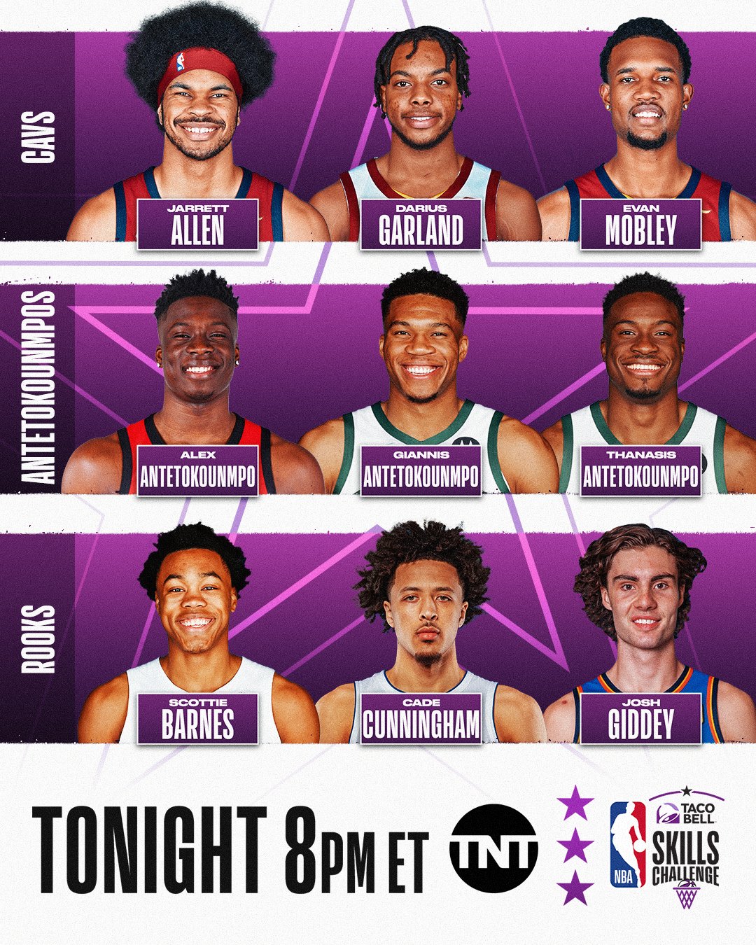 NBA All Star yetenek yarışması için hazırlanmış oyuncuların yer aldığı görsel