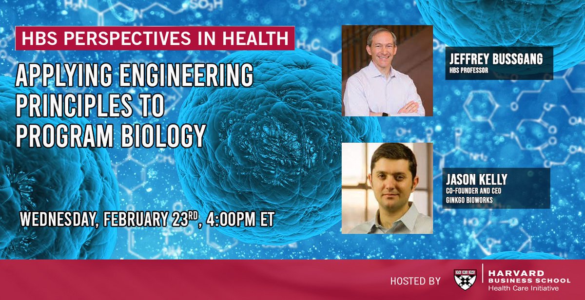 How can advancements in #engineering be applied to impact #biology and #biochemistry? Join @hbshealth for this webinar with <a href="/bussgang/">Jeff Bussgang</a> and <a href="/jrkelly/">Jason Kelly</a>, Co-founder &amp; CEO of <a href="/Ginkgo/">Ginkgo Bioworks</a>, on February 23 as they unravel these exciting prospects. 

Register now: hbs.me/3uJyddl