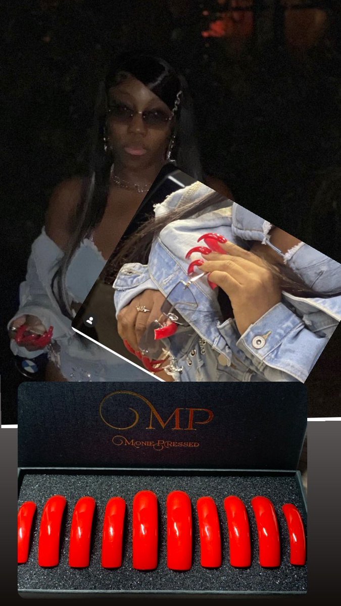 MoniePressed's tweet photo. Empresses Curve press on nail set in fire engine red. 🚒 Custom made set by Monie Pressed. Sets start at $30! https://t.co/MvGHciymh8