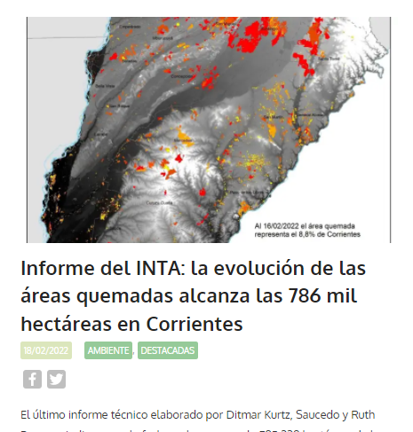 El ministerio reportó que en 2021 se quemaron 331 mil hectáreas incluyendo 65,7 mil en Córdoba. Pero en los primeros 50 días del año solo en Corrientes ya se quemaron 786 mil y la progresión indica que es cuestión de horas para que se triplique la cifra total del año anterior