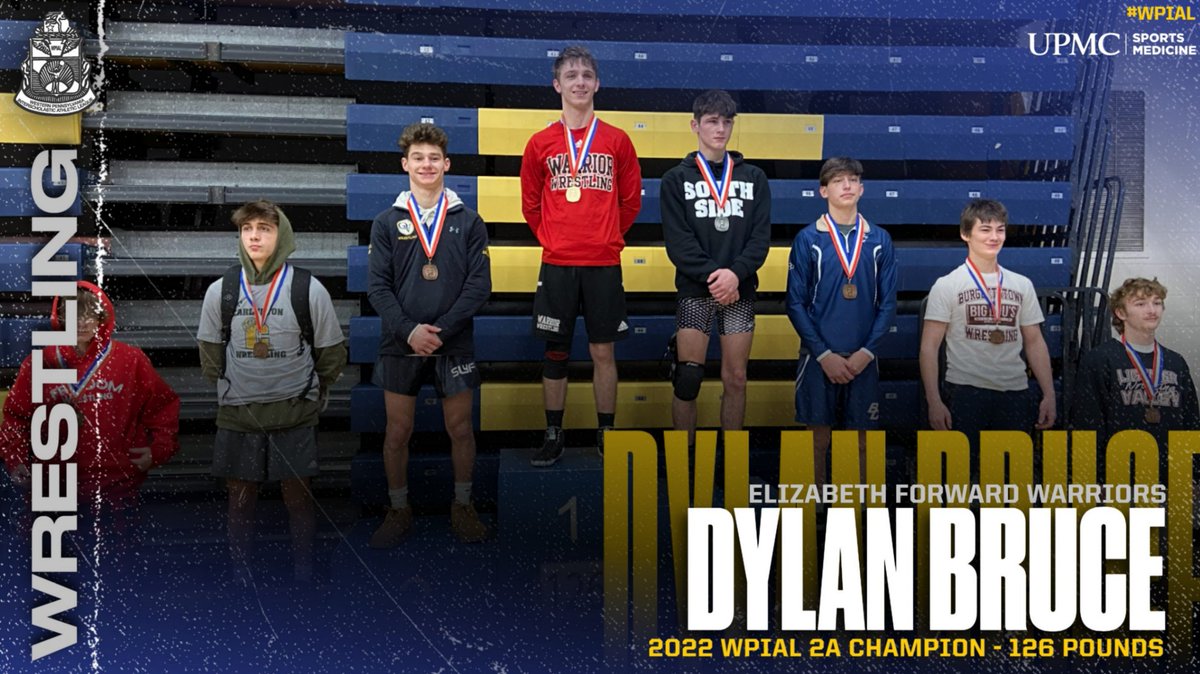 𝐖𝐏𝐈𝐀𝐋 𝟐𝐀 𝐖𝐫𝐞𝐬𝐭𝐥𝐢𝐧𝐠 𝐂𝐡𝐚𝐦𝐩𝐢𝐨𝐧 - 𝟏𝟐𝟔 𝐏𝐨𝐮𝐧𝐝𝐬

🥇 - Dylan Bruce (<a href="/EFWarriors/">Elizabeth Forward HS</a>)
🥈 - Timmy Cafrelli (@SSRamsAD)
🥉 - Brandon Krul (<a href="/QVAthletics/">Quaker Valley Athletic Office</a>)

#WPIAL | 🤼🏆