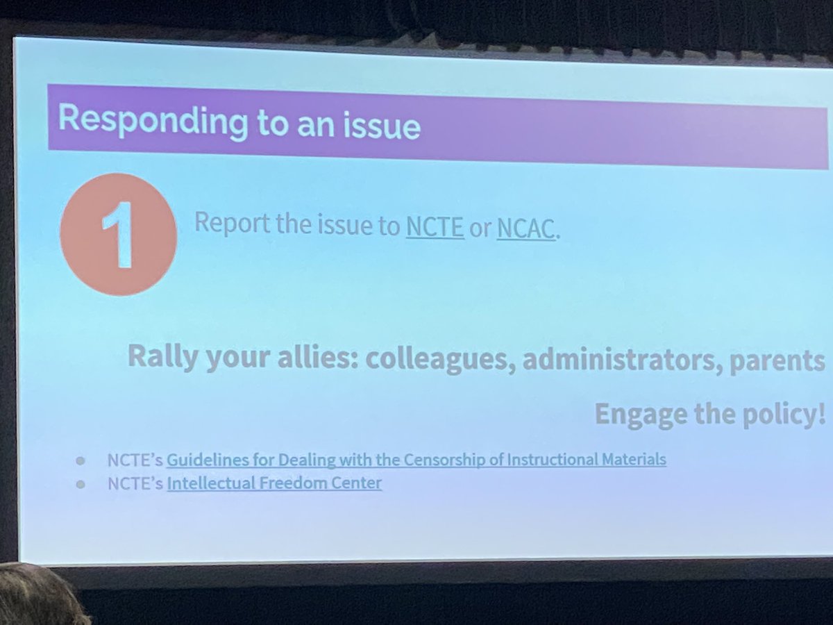 Thank you to Dr. David and Dr. Consalvo for sharing the tools we need to fight the censorship of school bookshelves! #TCTELA2022 #righttoread ncte.org/report-censors…