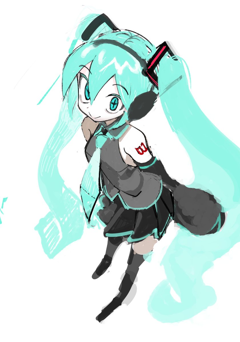 hatsune miku 1girl solo long hair twintails necktie skirt thighhighs  illustration images