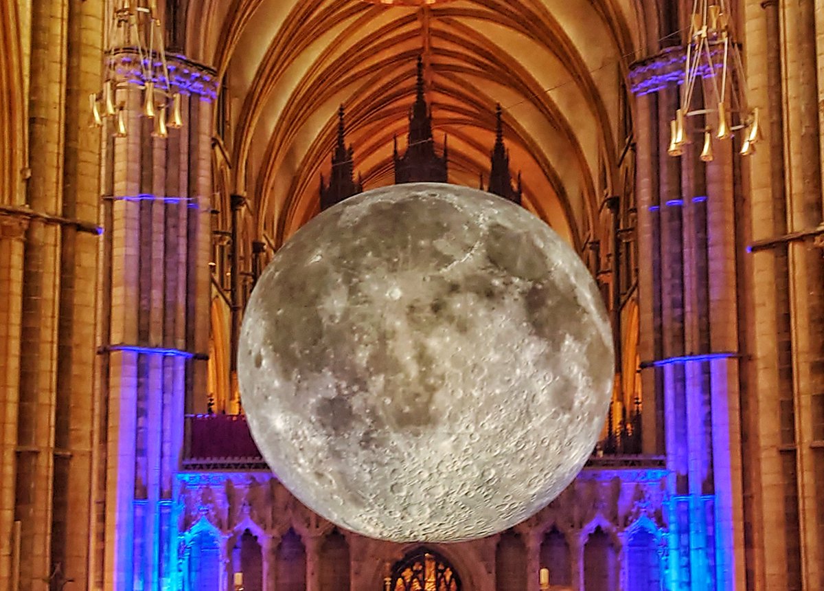 The moon sculpture currently on display in Lincoln cathedral.