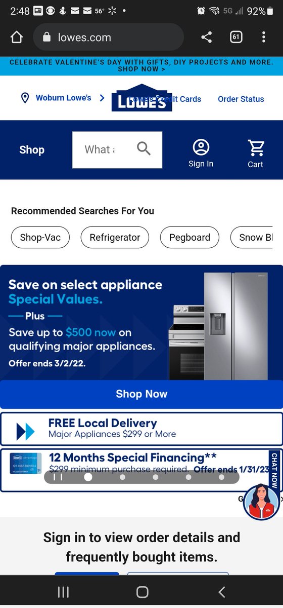 zekeronenine's tweet photo. @lowes
How did this pass QA for website updates? Small search box is useless. Text overwriting the graphics in the header. And so on... https://t.co/p6s8AY3pQX