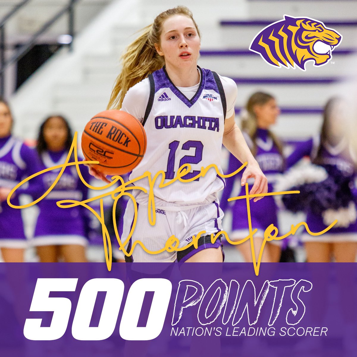 NCAA D2’s leading scorer, Aspen Thornton, has hit the 500-point mark in today’s game. The best part is she is just a freshman!

#BringYourRoar 
<a href="/OBULadyTigers/">Ouachita Women's Basketball</a> 
<a href="/NCAADII/">NCAA Division II</a>