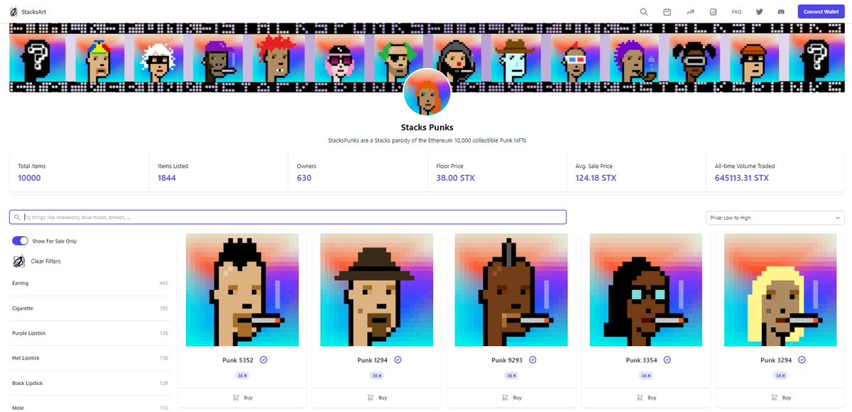 PunksOnStacks's tweet image. Market is getting sharper and sharper everyday
to host all these fabulous #StacksPunks! 

Yay or Nay? 😜
What do you guys think of the new design?  

👀👇🏻
stacksart.com/collections/st…