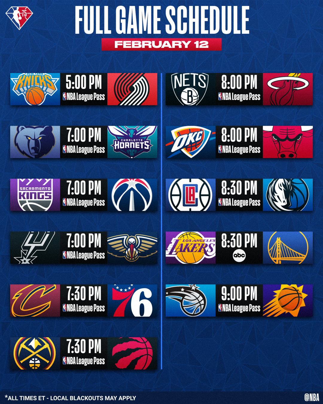Nba On Abc Schedule 2022 Nba On Twitter: "11-Game Saturday! ▪️ Ja & Lamelo Go Head-To-Head In  Grizzlies/Hornets ▪️ Raptors Seek 9Th Straight Win, Host Nuggets ▪️ Luka  Coming Off Career-High 51, Mavs Rematch With Clippers ▪️