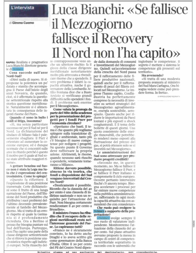 profgviesti's tweet photo. Eccellente l’intervista di @lubianchi68 @svimez al Corriere Mezzogiorno sul PNRR

I problemi attuativi sono seri e pericolosamente sottovalutati dal governo. 

Gli atteggiamenti sguaiati come quelli del Sindaco di Milano non aiutano nè a capirli nè a risolverli https://t.co/QsIlsxEgrZ