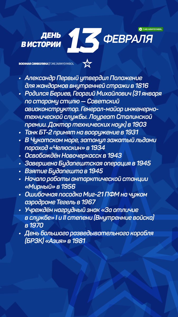 ArmySymbol's tweet image. День в истории 13 Февраля
#деньвистории