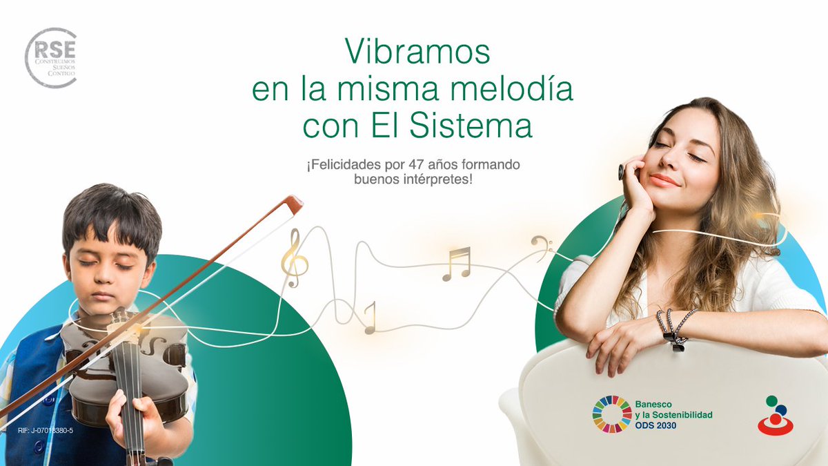 Banesco's tweet photo. Felicitamos a los grandes intérpretes que forman parte del Sistema Nacional de Orquestas y Coros Juveniles e Infantiles de Venezuela en su 47 aniversario 🎂

Gracias por transmitirnos tantas emociones a través de la música 🎼 🎷

¡Felicidades @elsistema!

#BanescoContigo #RSE https://t.co/PZ7oSawac1