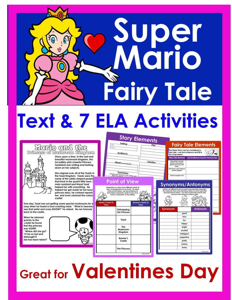 ElemTeach81's tweet photo. FREE! Perfect for #ValentinesDay
Super Mario Fairy tale and 7 ELA activities!
Grades 3-6
Download here: https://t.co/c5xOz7REdy……
#satchat #satchateu #edugladiators #822chat #leadupchat #educhat #thejuicechat #nt2t #crazypln #pd4uandmde #edchat https://t.co/rHEh9lDoOo