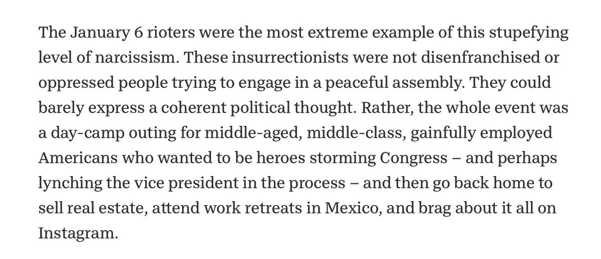 <a href="/DavidWCochrane/">David Cochrane</a> @FuzzyWuzzyTO Tom Nichols wrote about the Jan 6 insurrectionists. Same general idea here.