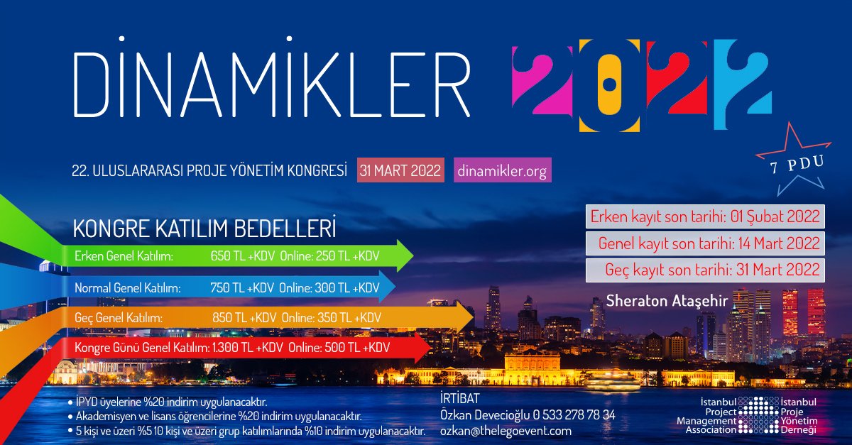 Bizim de destekçilerinden olduğumuz Dinamikler 2022 - Uluslararası Proje Yönetim Kongresi, bu sene 31 Martta hem fiziksel hem online gerçekleşecek. dinamikler.org <a href="/IPYDorg/">IPYD.org</a> 

Ufuk açıcı etkinliklerle bu sene pandemi etkilerini geride bıraktığımız harika bir yıl olsun 😊
