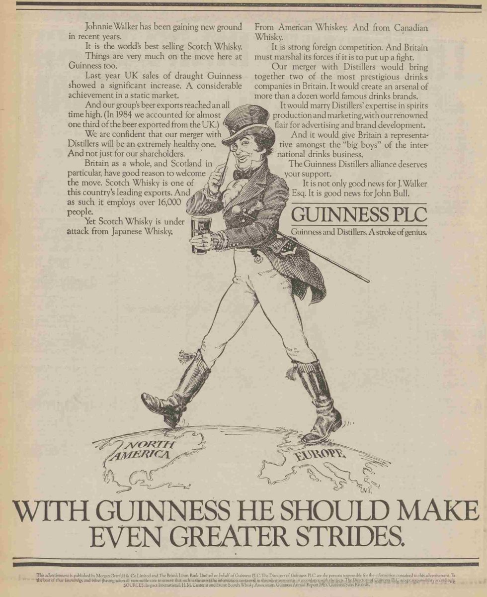 Booze jingoism: pushing the merger that eventually gave us Diageo, the Daily Mirror, February 3, 1986.