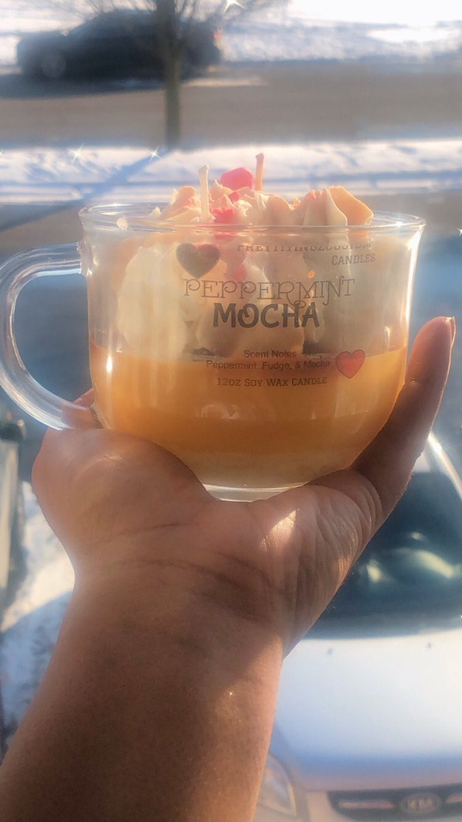 PRETTITinngz's tweet photo. Available Now on the website😍

 Peppermint mocha is so lit 🔥 

It’s a sweet blend of pepper,chocolate fudge , &amp; mocha topped with a little whipped cream😍

Let’s have a drink? 
  Let’s have conversations over a hot peppermint mocha drink! 

It’s a warm and toasty candle!! https://t.co/mFgOr2HsVe