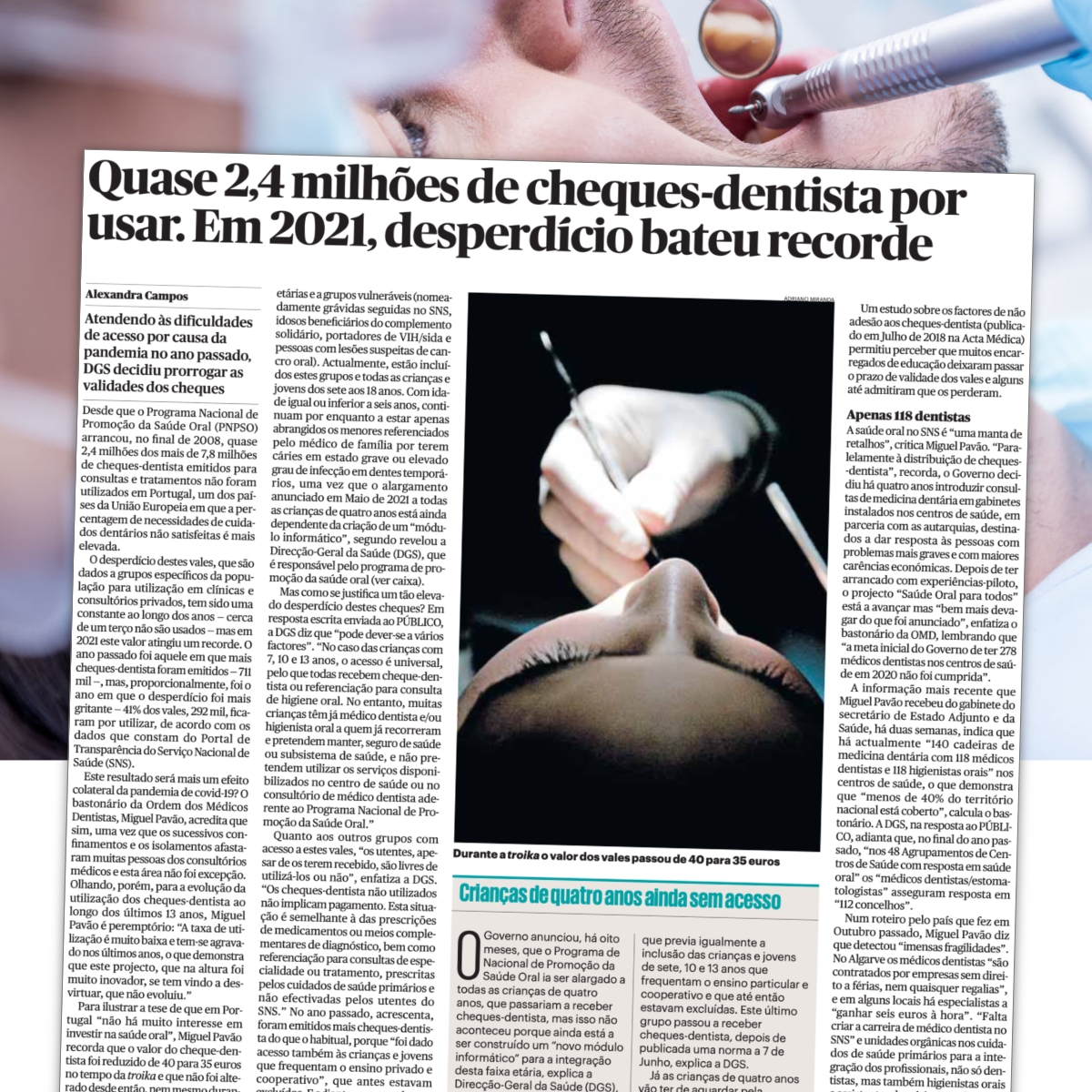 omdpt's tweet photo. 🔴🔴 Quase 2,4 milhões de cheques-dentista por usar. Em 2021, desperdício bateu recorde 🔴🔴

👉 Consulte o artigo com declarações de Miguel Pavão, bastonário da Ordem dos Médicos Dentistas: https://t.co/a4L7r9NicH.

DGS decidiu prorrogar as validades dos cheques. https://t.co/Ph39vJCQIE