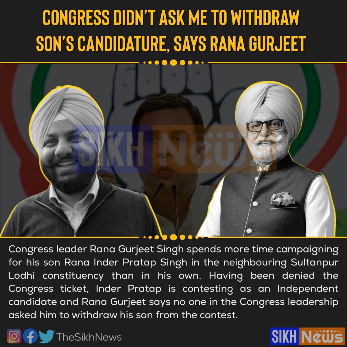 TheSikhNews's tweet photo. Having been denied the Congress ticket, Inder Pratap is contesting as an Independent candidate and Rana Gurjeet says no one in the Congress leadership asked him to withdraw his son from the contest. (TheIndianExpress)

#punjabcongress #punjabelection2022 #TheSikhNews https://t.co/eAhj2T6hN7