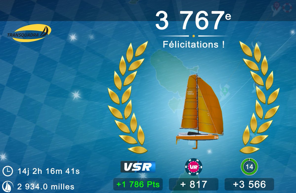Course rendue difficile dès le départ par une option audacieuse pour le choix de voiles (C0). Cette "performance" est compensée par la belle 106ème place de la #TeamPV7🐺au classement inter-team #TransQuadra <a href="/LaTransquadra/">Transquadra SoloDuo</a> <a href="/VirtualRegatta/">Virtual Regatta</a> Prochaine course > <a href="/RORC/">rorc</a> <a href="/Caribbean600/">Caribbean 600</a> 🇦🇬