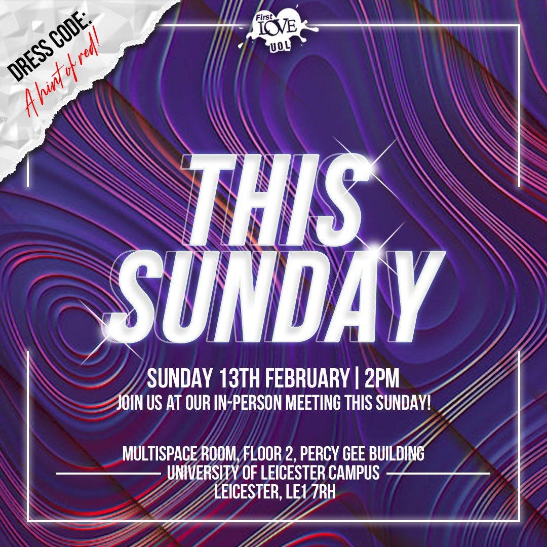 FirstLoveUOL's tweet photo. Join us THIS SUNDAY for a SPECIAL SERVICE 🤩🌹🎉😍
Make sure you come with a hint of RED ❣️
See you there, and don’t forget to invite a friend 🤗🥳
#sundayloading
#youbelonghere
#leitown
#leievents https://t.co/vEGZqHi3yw