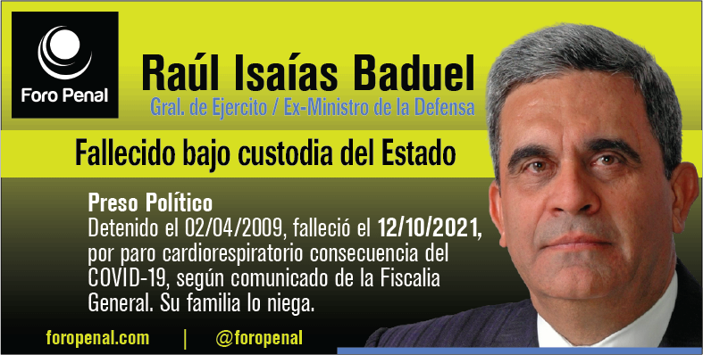 ForoPenal's tweet photo. #12F Hoy recordamos la muerte, bajo custodia del estado, del preso político General 𝗥𝗮ú𝗹 𝗜𝘀𝗮í𝗮𝘀 𝗕𝗮𝗱𝘂𝗲𝗹 el 12/10/2021.-
No lo olvidemos #QueSeHagaJusticia  
Venezuela
Más info de su caso en: https://t.co/U6qZ9RYJAR https://t.co/lqSTlw767C