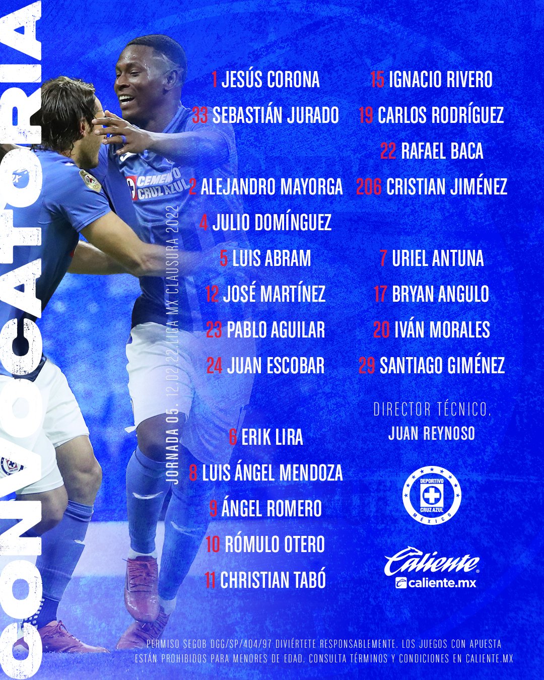 CRUZ AZUL on Twitter "Estos son los jugadores convocados para el encuentro de esta noche, ante