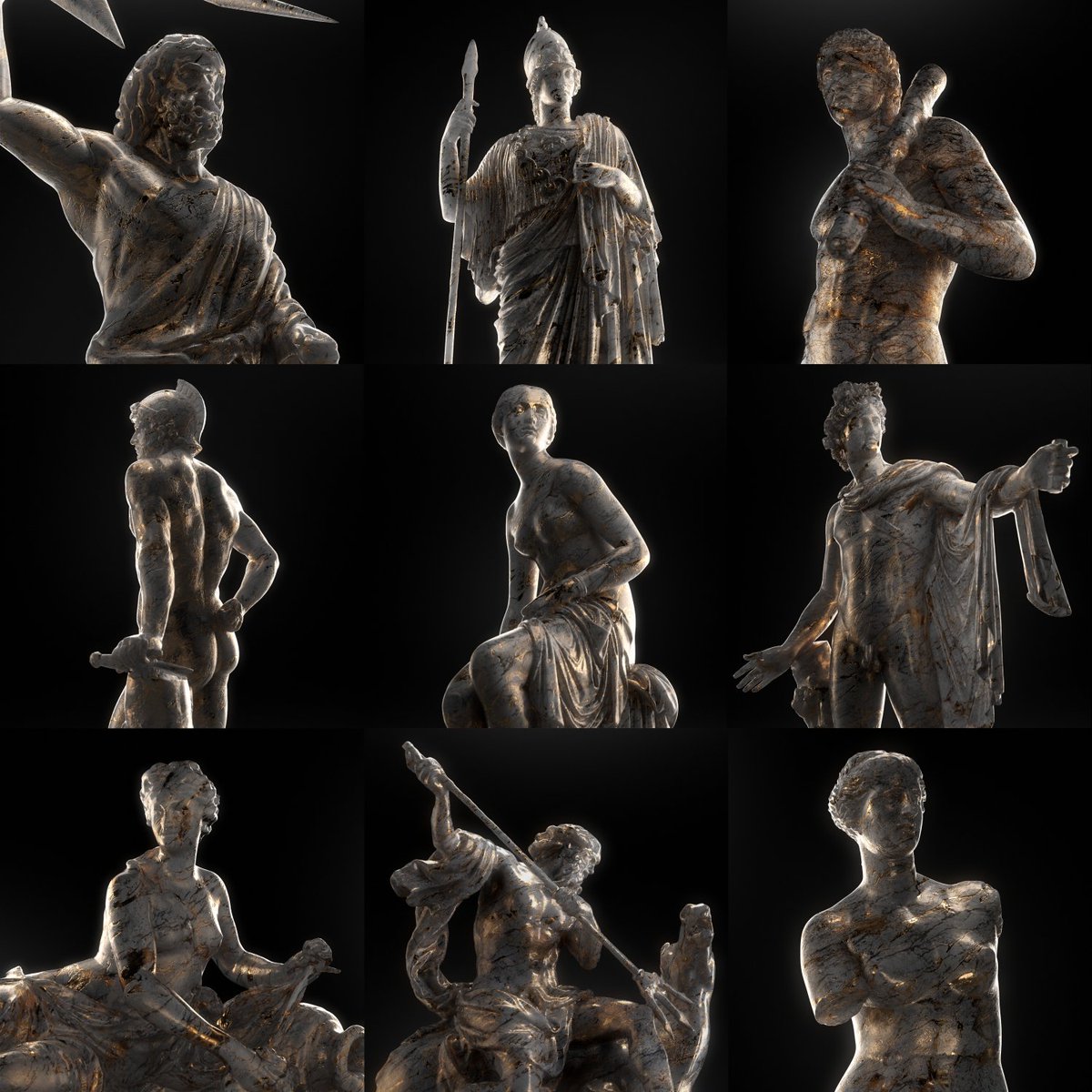 CMythologies's tweet photo. Very proud to show you the 9 beautiful 'Golden Marble' sculptures, now available on #OpenSeaNFT 

Which one is your favorite? ✨

#NFT #NFTs #nftcollector #NFTCommunity #Ethereum #NFTcollection #NFTcollectibles #NFTartist https://t.co/LYl6oojdUD