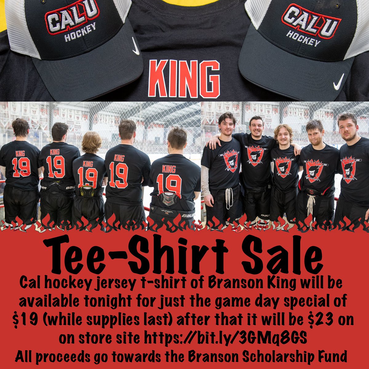 Game Day sale while supplies last at the game only! Come get a jersey tee shirt all proceeds go to the Branson King Scholarship Fund 

bit.ly/3GMq8GS