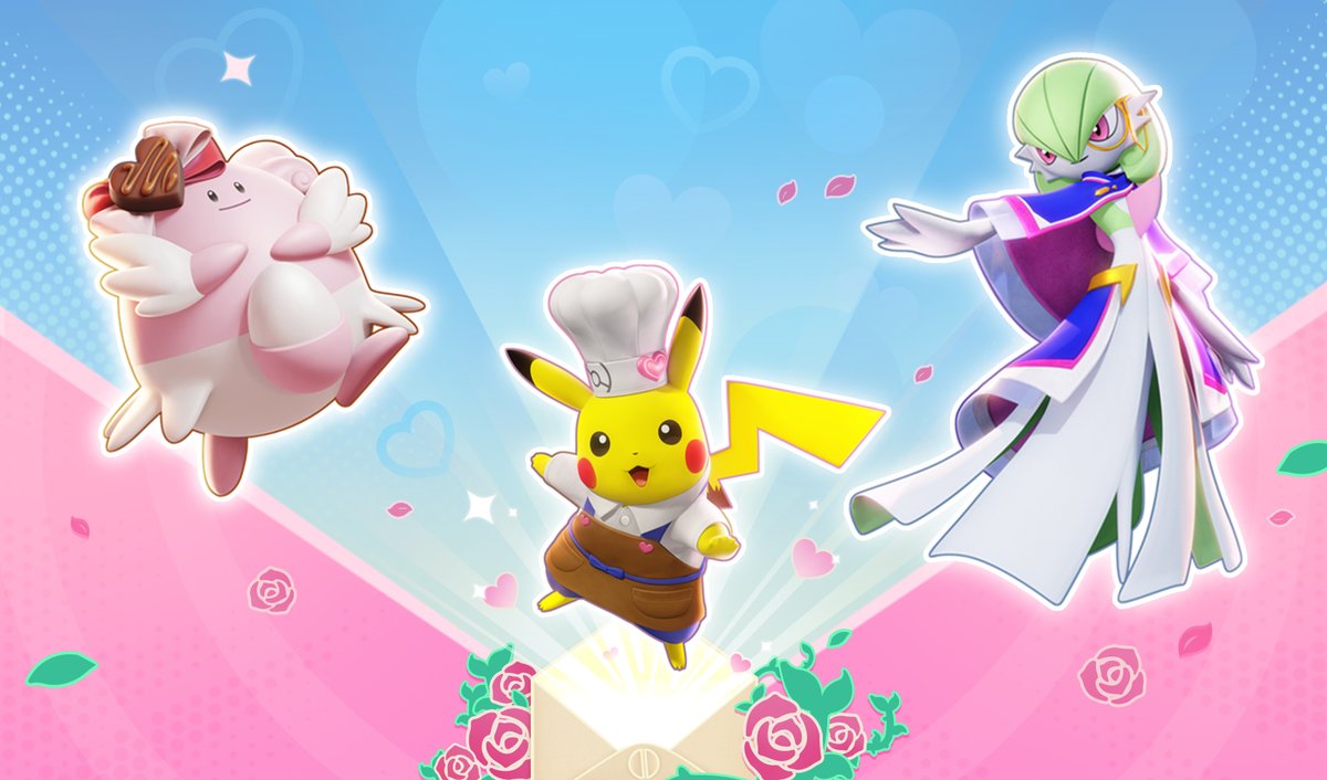 PokemonUnite's tweet photo. We're on a sweet mission! Collect Hearts to obtain Sweet Style Blissey, and check out some of the delicious new Holowear in the Zirco Trading shop! #PokemonUNITE https://t.co/0OYlhN5AMW