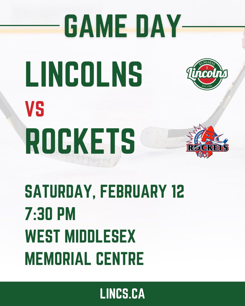 stmlincolns's tweet photo. GAME DAY - Lincs travel to Strathroy to face the Rockets! Head to @SaintMarysRadio to hear the call from @SpencerOnRadio #GoLinsGo https://t.co/GEs5H56zvf