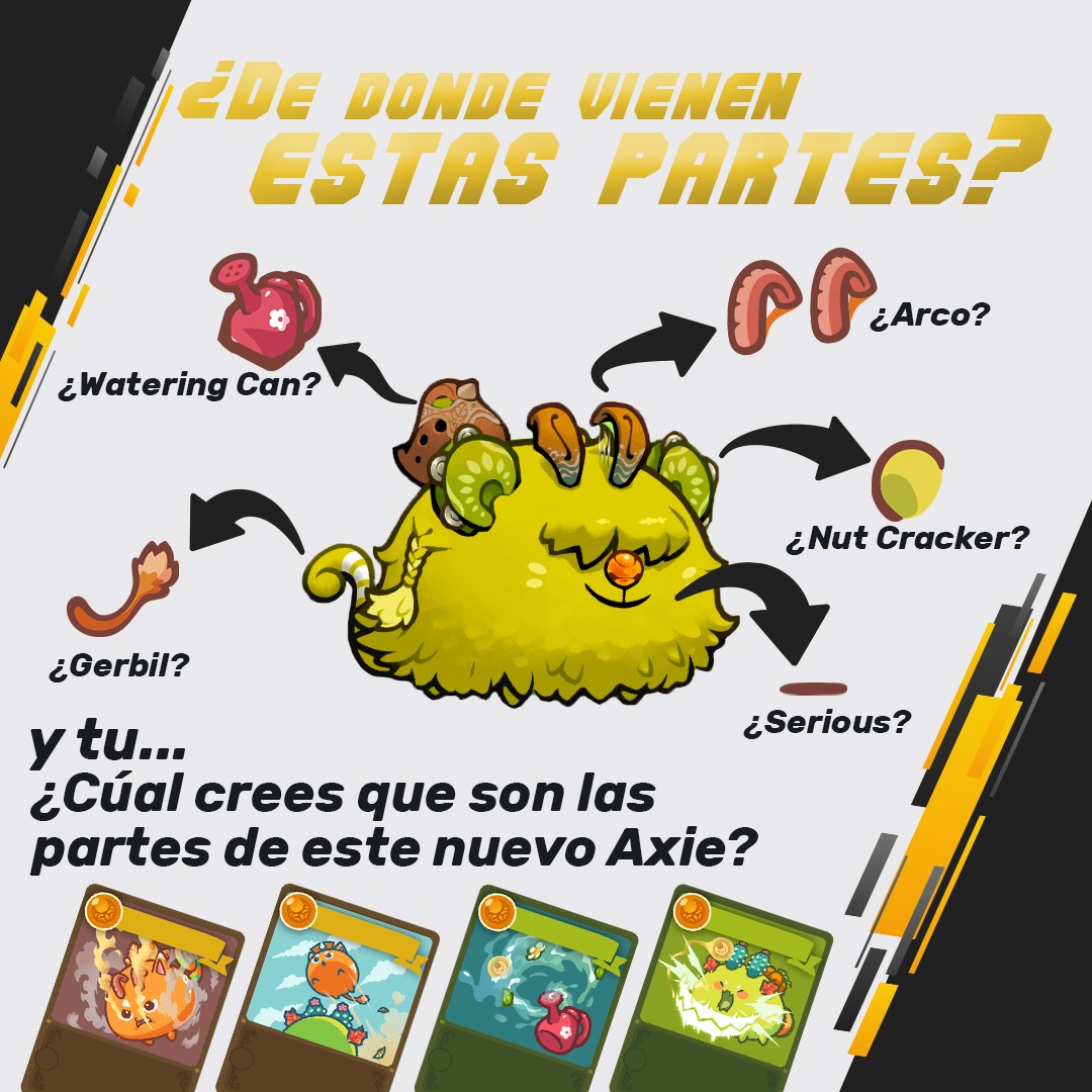 ligablockchain's tweet photo. Un pequeño juego de adivinanzas y predicciones, ¿de donde crees que vienen estas partes? Nosotros apostamos a estas partes 😂
#AxieInfinity #AxieInfinityES @AxieLatamGuilds #AxieInfinityES https://t.co/A9N6bxPiL1