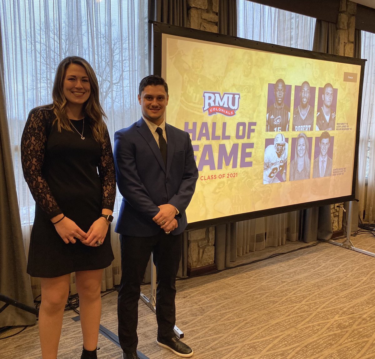 ColonialHF's tweet photo. The newest hockey inductees to the @RMUAthletics Hall of Fame! 

Congratulations Cody Wydo and Rebecca Vint!

@RMUMHockey @RMUWHockey https://t.co/k16eUZ3pnl