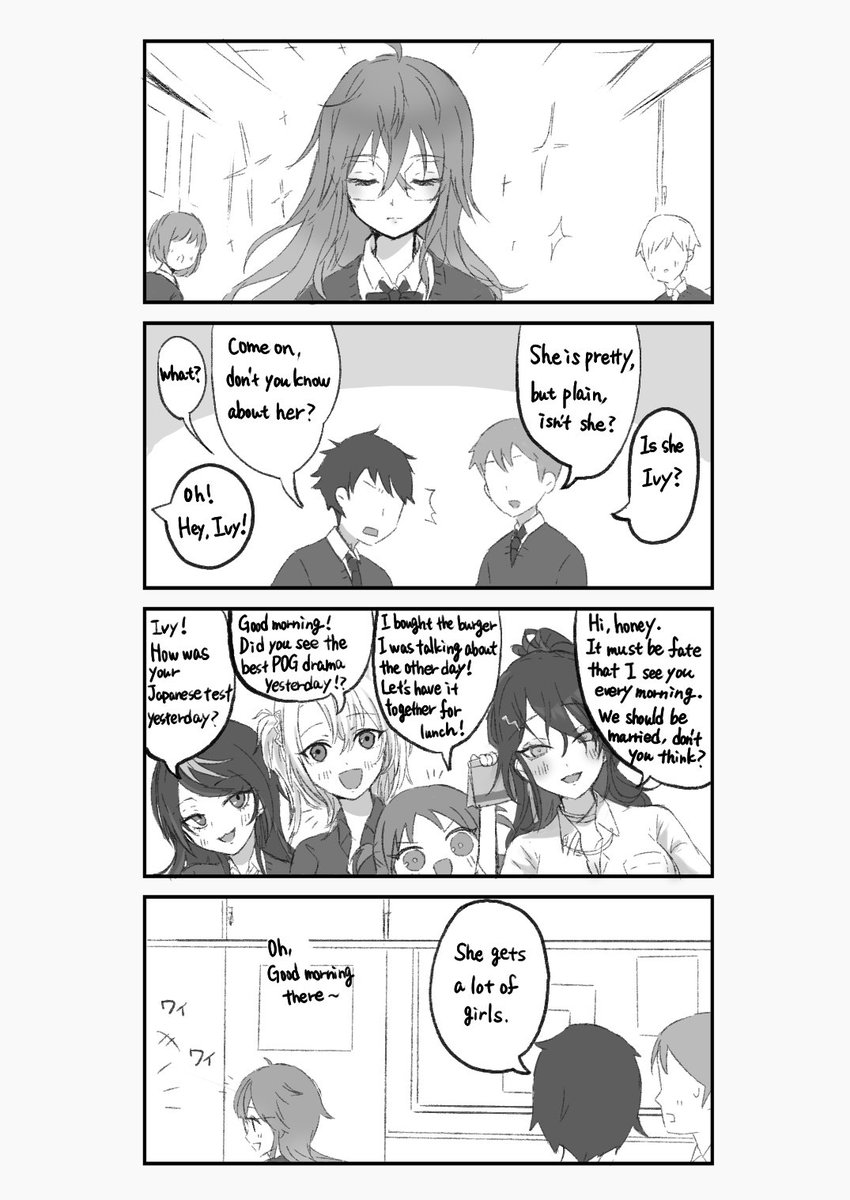 ※女体化♀

学園ラクシエムガールズサイド🏫
(School Luxiem Girl's side)
Ivyは大人しいけどみんなからモテモテ。
謎のモブキャラが出てくる。
英語間違っていたらごめんなさい。
妄想書き殴りの3.4枚目は翻訳力尽きました。
#Akurylic #Ikenography #drawluca #MystArt  #YaminoArt 