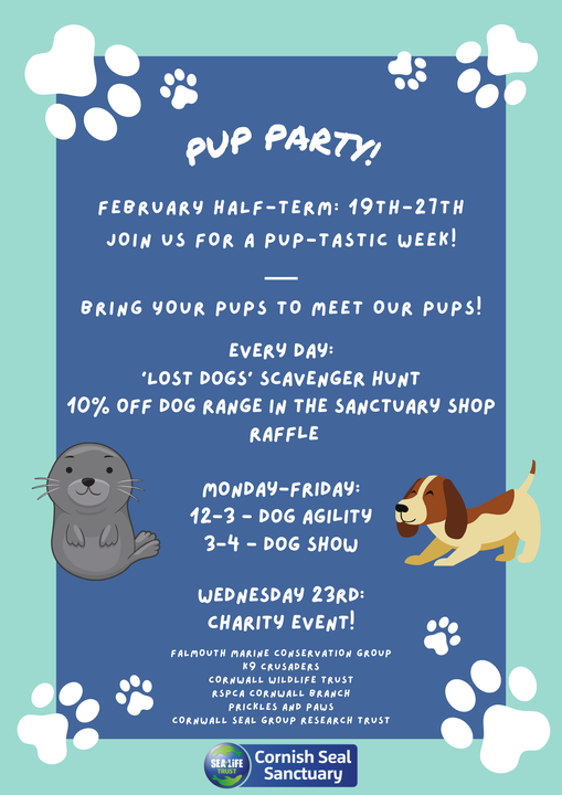 PenzanceHour's tweet image. Cornish Seal Sanctuary (OFFICIAL)

Where’s the paw-ty at? The Cornish Seal Sanctuary! 
Join us for a pup-tastic week, we have a fantastic week of fun planned for you all during February half-term, 19th - 27th February!