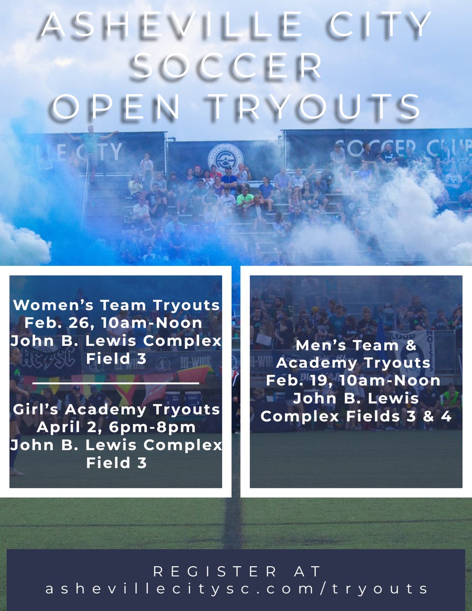 𝕆ℙ𝔼ℕ 𝕋ℝ𝕐𝕆𝕌𝕋𝕊 Come join us! Open tryouts are coming up quick, register TODAY: ashevillecitysc.com/tryouts