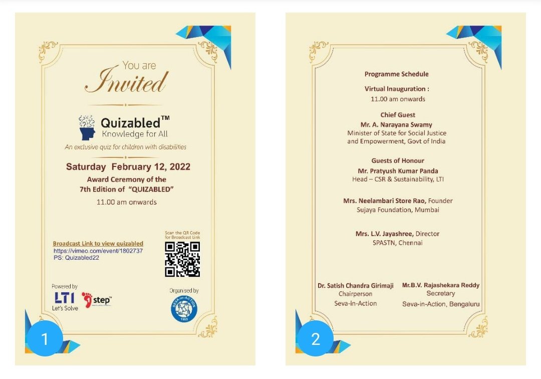 Pratyushpanda's tweet photo. Honoured to be invited by @sevainaction, Bangalore for #quizabled 7th edition. About 2,000 specially abled (#PwD) participated in this #marathon event & today was #Award ceremony for #winners. Felt blessed to be with #dibyang friends. Miles to go before I sleep. https://t.co/rqMRUu5d8S