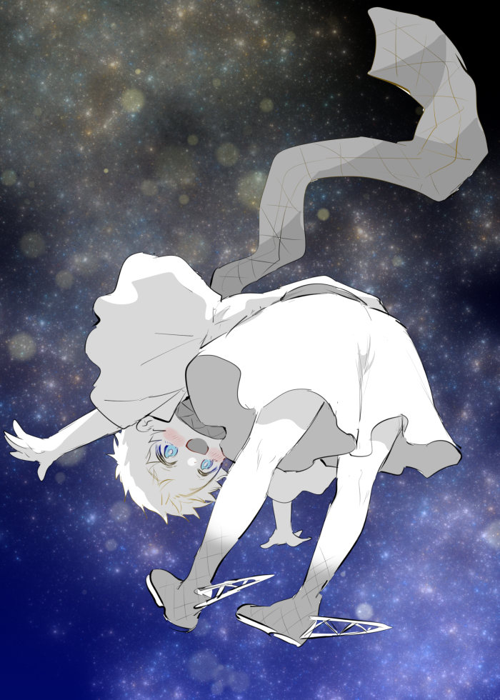 male focus 1boy baggy clothes blue eyes star (sky) space solo  illustration images